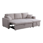 Γωνιακός αναστρέψιμος καναπές κρεβάτι Kamore με αποθηκευτικό χώρο μπεζ ύφασμα 223x146x85εκ