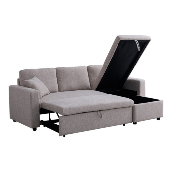 Γωνιακός αναστρέψιμος καναπές κρεβάτι Kamore με αποθηκευτικό χώρο μπεζ ύφασμα 223x146x85εκ