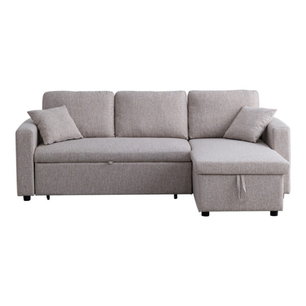 Γωνιακός αναστρέψιμος καναπές κρεβάτι Kamore με αποθηκευτικό χώρο μπεζ ύφασμα 223x146x85εκ