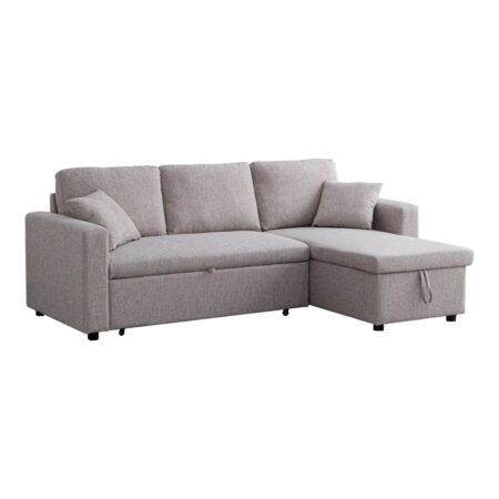 Γωνιακός αναστρέψιμος καναπές κρεβάτι Kamore  με αποθηκευτικό χώρο μπεζ ύφασμα 223x146x85εκ