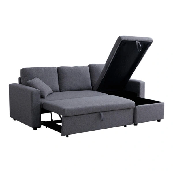 Γωνιακός αναστρέψιμος καναπές κρεβάτι Kamore  με αποθηκευτικό χώρο γκρι ύφασμα 223x146x85εκ