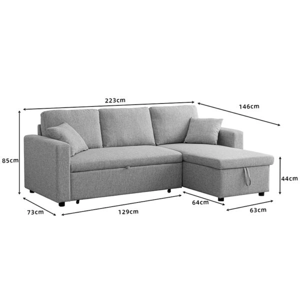 Γωνιακός αναστρέψιμος καναπές κρεβάτι Kamore  με αποθηκευτικό χώρο γκρι ύφασμα 223x146x85εκ
