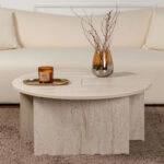 Τραπεζάκι σαλονιού σετ 2 τμχ Moira Megapap χρώμα travertine Ø90x41εκ.