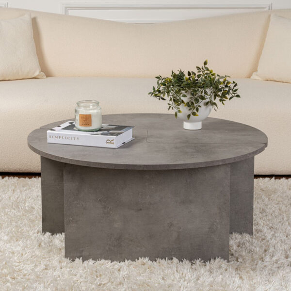 Τραπεζάκι σαλονιού σετ 2 τμχ Moira Megapap χρώμα γκρι σκυροδέματος Ø90x41εκ.