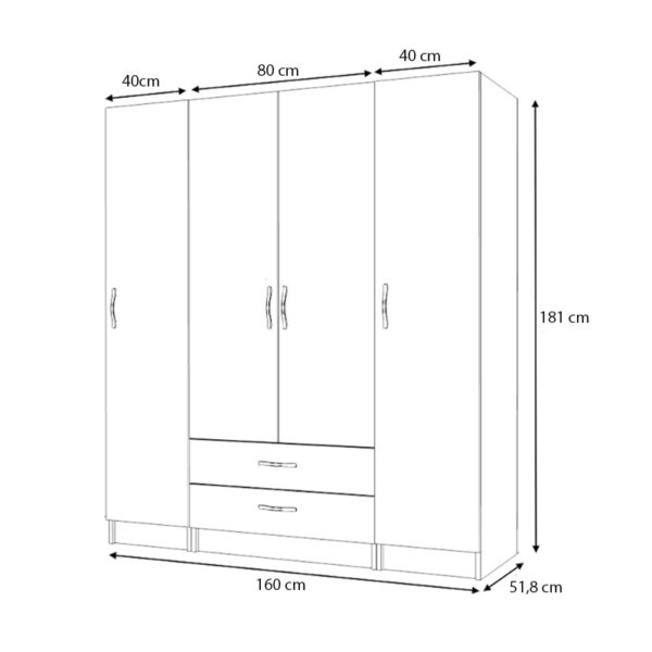 Ντουλάπα ρούχων Ricardo Megapap τετράφυλλη χρώμα ανθρακί 160x51,8x181εκ.