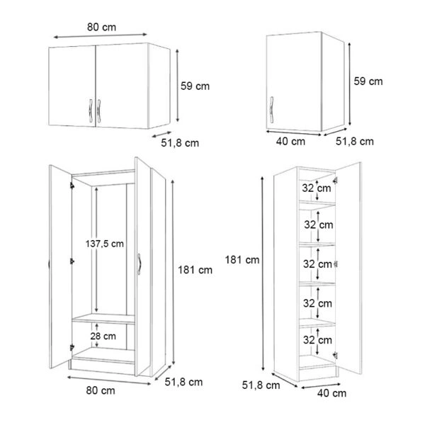 Ντουλάπα ρούχων Vivian Megapap τρίφυλλη με πατάρι χρώμα λευκό 120x51,8x240εκ.