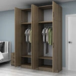 Ντουλάπα ρούχων Vivian Megapap τετράφυλλη με πατάρι χρώμα καρυδί 160x51,8x240εκ.