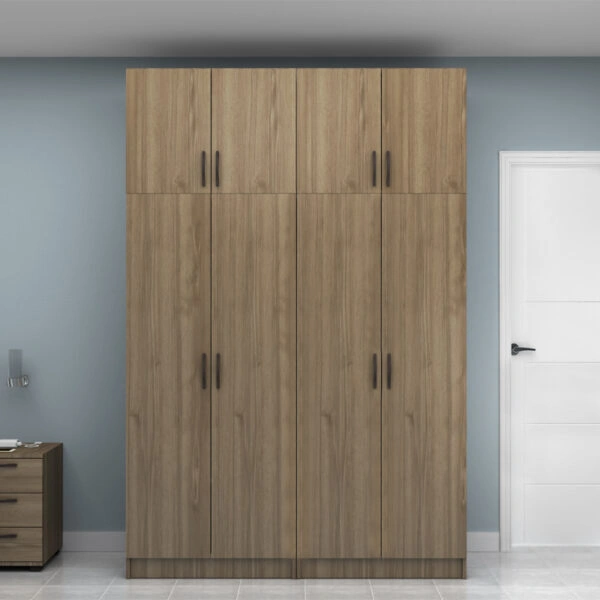 Ντουλάπα ρούχων Vivian Megapap τετράφυλλη με πατάρι χρώμα καρυδί 160x51,8x240εκ.
