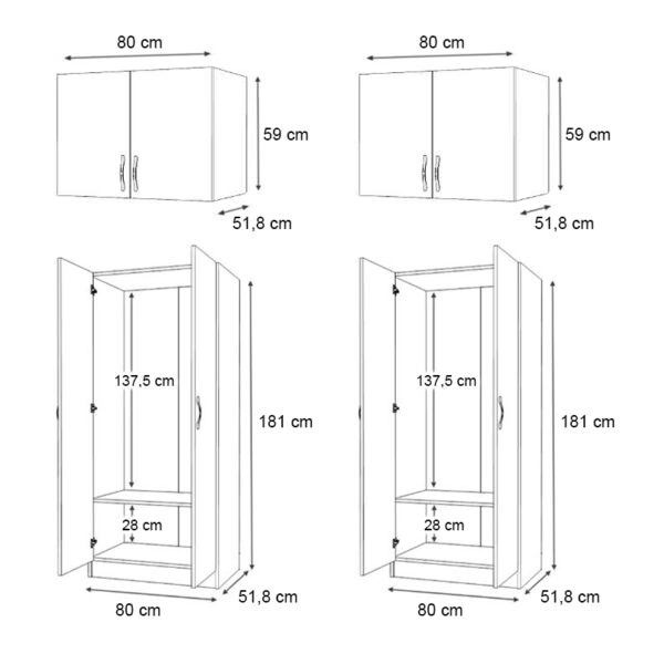 Ντουλάπα ρούχων Vivian Megapap τετράφυλλη με πατάρι χρώμα καρυδί 160x51,8x240εκ.