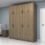 Ντουλάπα ρούχων Vivian Megapap πεντάφυλλη με πατάρι χρώμα καρυδί 200x51,8x240εκ.