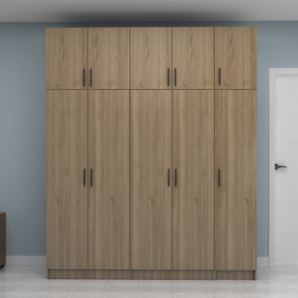 Ντουλάπα ρούχων Vivian Megapap πεντάφυλλη με πατάρι χρώμα καρυδί 200x51,8x240εκ.