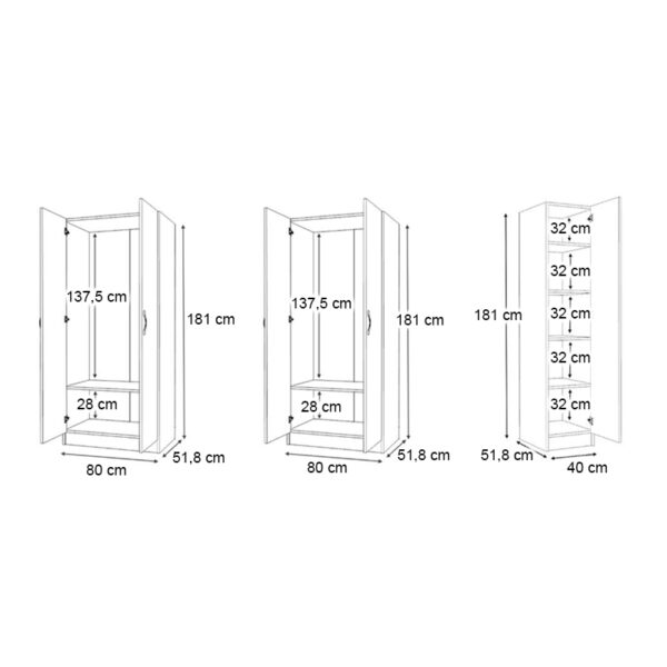 Ντουλάπα ρούχων Vivian Megapap πεντάφυλλη χρώμα καρυδί 200x51,8x181εκ.