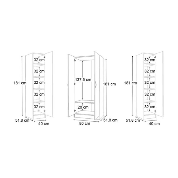 Ντουλάπα ρούχων Vivian Megapap τετράφυλλη χρώμα λευκό 160x51,8x181εκ.