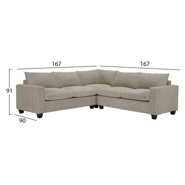 ΓΩΝΙΑΚΟΣ ΚΑΝΑΠΕΣ CALDER HM3286.03 ΜΠΕΖ ΥΦΑΣΜΑ 254x90x91Υεκ.
