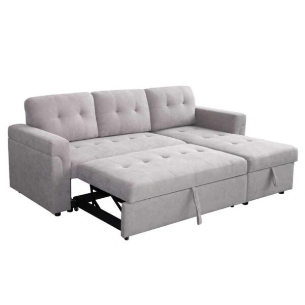 ΓΩΝΙΑΚΟΣ ΚΑΝΑΠΕΣ-ΚΡΕΒΑΤΙ ΑΝΑΣΤΡΕΨΙΜΟΣ SAL HM3310.01 ΓΚΡΙ ΥΦΑΣΜΑ 214x137x83Yεκ