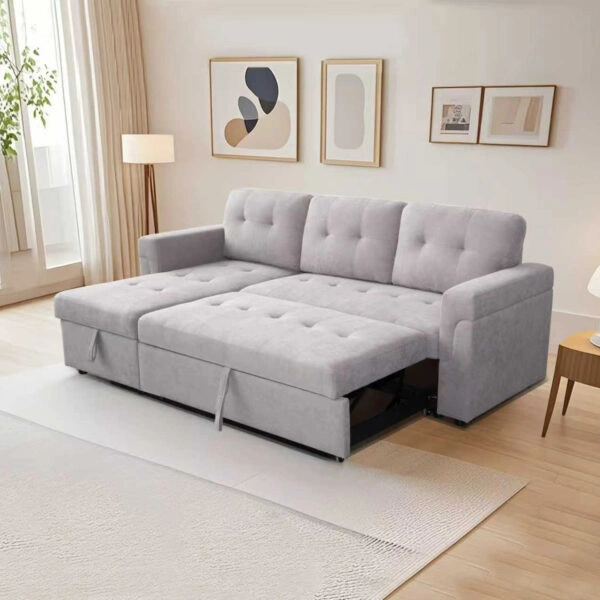 ΓΩΝΙΑΚΟΣ ΚΑΝΑΠΕΣ-ΚΡΕΒΑΤΙ ΑΝΑΣΤΡΕΨΙΜΟΣ SAL HM3310.01 ΓΚΡΙ ΥΦΑΣΜΑ 214x137x83Yεκ