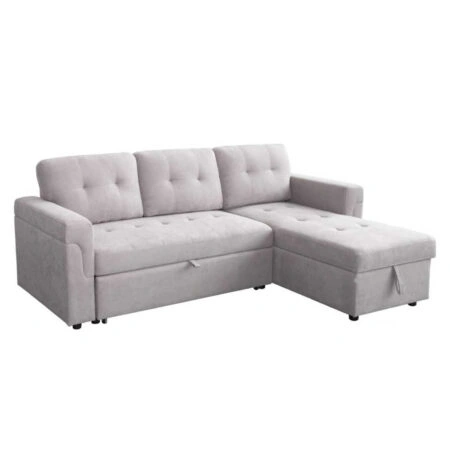 ΓΩΝΙΑΚΟΣ ΚΑΝΑΠΕΣ-ΚΡΕΒΑΤΙ ΑΝΑΣΤΡΕΨΙΜΟΣ SAL HM3310.01 ΓΚΡΙ ΥΦΑΣΜΑ 214x137x83Yεκ