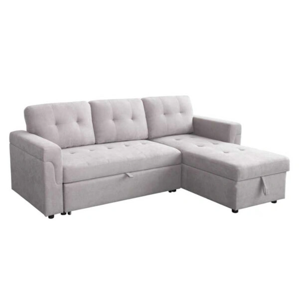 ΓΩΝΙΑΚΟΣ ΚΑΝΑΠΕΣ-ΚΡΕΒΑΤΙ ΑΝΑΣΤΡΕΨΙΜΟΣ SAL HM3310.01 ΓΚΡΙ ΥΦΑΣΜΑ 214x137x83Yεκ