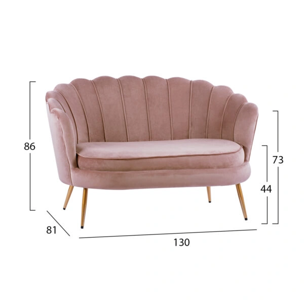 ΚΑΝΑΠΕΣ 2ΘΕΣΙΟΣ COQUILLE HM8627.02 ΑΠΟ ΒΕΛΟΥΔΟ ΣΑΠΙΟ ΜΗΛΟ & ΧΡΥΣΑ ΠΟΔΙΑ 130x81x86εκ.