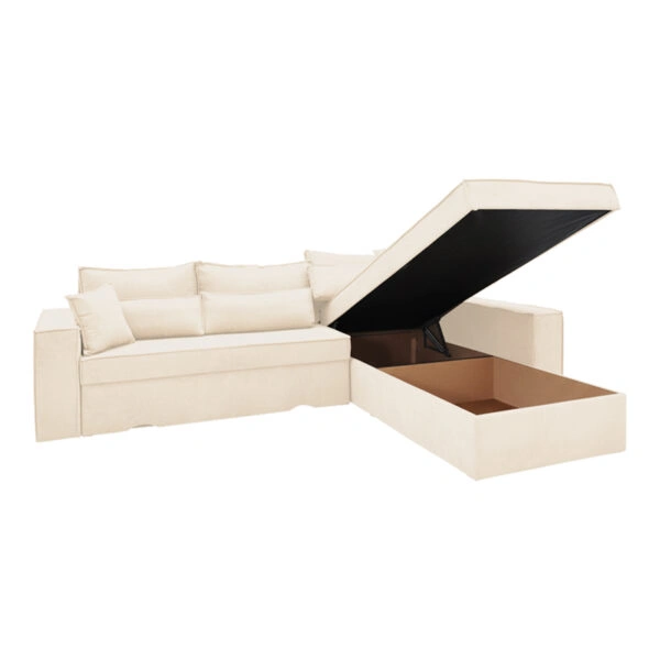 Γωνιακός καναπές-κρεβάτι αναστρέψιμος Venzie  ύφασμα σε μπεζ απόχρωση 283x214x83εκ