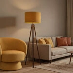 Φωτιστικό δαπέδου PWL-1059  Ε27 καρυδί-κίτρινο Φ38x140εκ