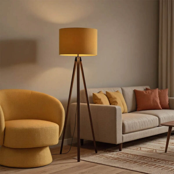 Φωτιστικό δαπέδου PWL-1059  Ε27 καρυδί-κίτρινο Φ38x140εκ