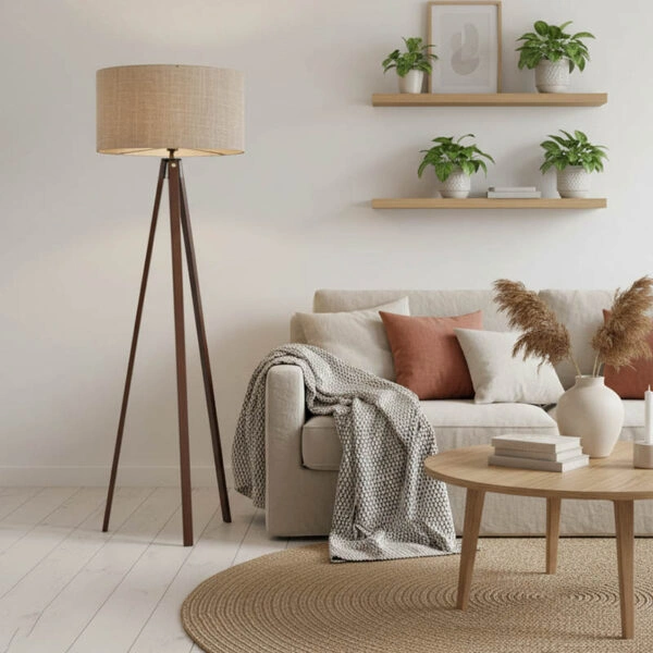 Φωτιστικό δαπέδου PWL-1059  Ε27 μπεζ-καρυδί Φ38x140εκ