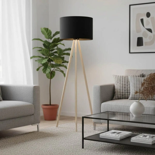 Φωτιστικό δαπέδου PWL-1060 Ε27 φυσικό-μαύρο Φ38x140εκ