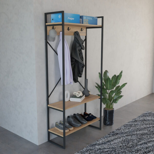 Έπιπλο εισόδου Levento  oak με μαύρο μεταλλικό σκελετό 88x34x180εκ