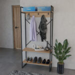 Έπιπλο εισόδου Levento  oak με μαύρο μεταλλικό σκελετό 88x34x180εκ