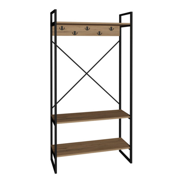 Έπιπλο εισόδου Levento  oak με μαύρο μεταλλικό σκελετό 88x34x180εκ