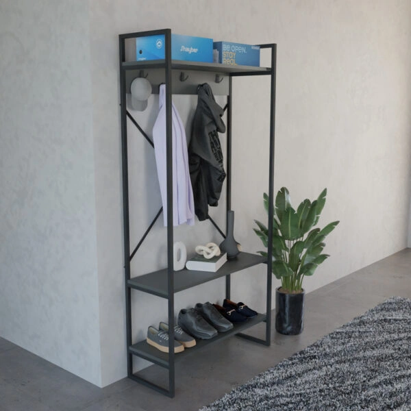 Έπιπλο εισόδου Levento  ανθρακί με μαύρο μεταλλικό σκελετό 88x34x180εκ