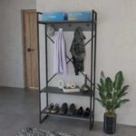 Έπιπλο εισόδου Levento  ανθρακί με μαύρο μεταλλικό σκελετό 88x34x180εκ