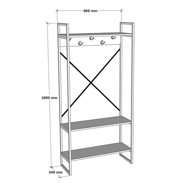 Έπιπλο εισόδου Levento  ανθρακί με μαύρο μεταλλικό σκελετό 88x34x180εκ