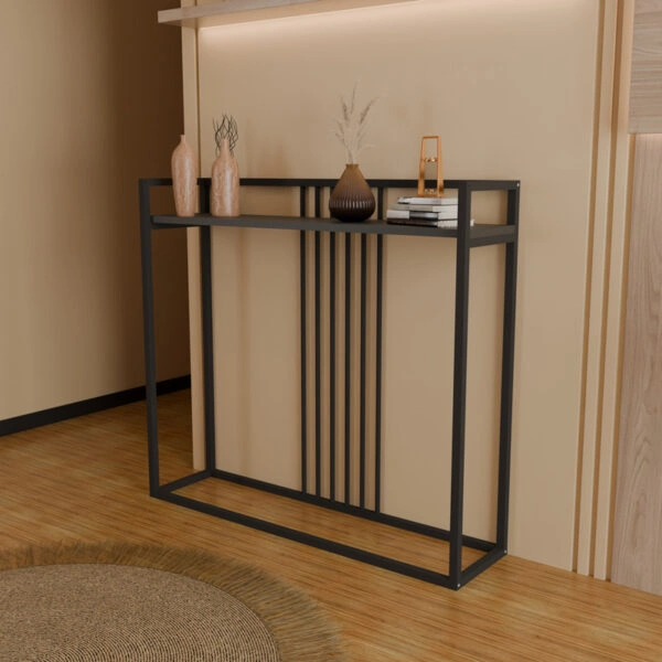 Κονσόλα Convida  ανθρακί με μαύρο μεταλλικό σκελετό 100x25x90εκ