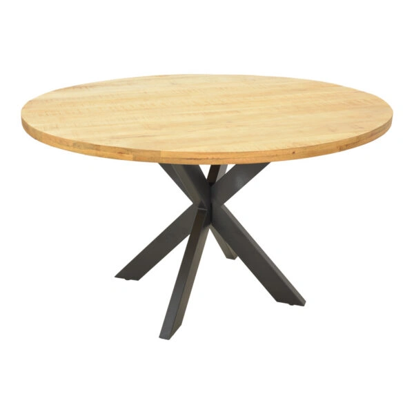 Τραπέζι Royalty μασίφ ξύλο mango 4εκ σε φυσική απόχρωση-πόδι μεταλλικό μαύρο Φ130x77εκ