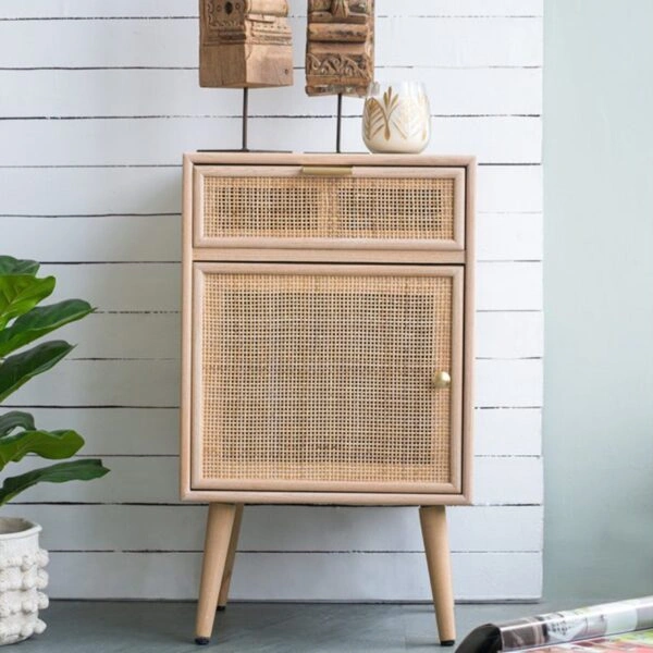 Κομοδίνο ξύλινο  με 1 συρτάρι και 1 ντουλάπι φυσικού χρώματος 42 X 34.5 X 71cm