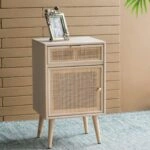 Κομοδίνο ξύλινο  με 1 συρτάρι και 1 ντουλάπι φυσικού χρώματος 42 X 34.5 X 71cm