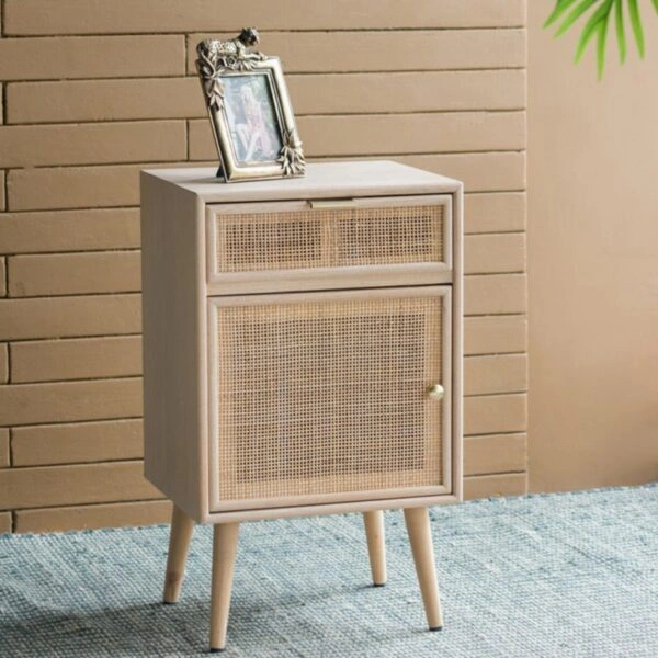 Κομοδίνο ξύλινο  με 1 συρτάρι και 1 ντουλάπι φυσικού χρώματος 42 X 34.5 X 71cm