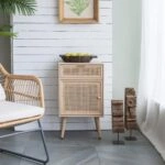 Κομοδίνο ξύλινο  με 1 συρτάρι και 1 ντουλάπι φυσικού χρώματος 42 X 34.5 X 71cm