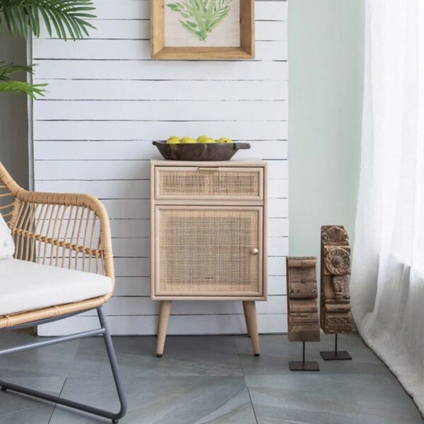 Κομοδίνο ξύλινο  με 1 συρτάρι και 1 ντουλάπι φυσικού χρώματος 42 X 34.5 X 71cm