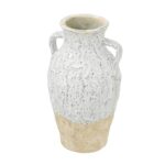 Artekko Bard Λευκό Διακοσμητικό Βάζο από Τερακότα με Μπεζ Λεπτομέρειες (20x20x35)cm
