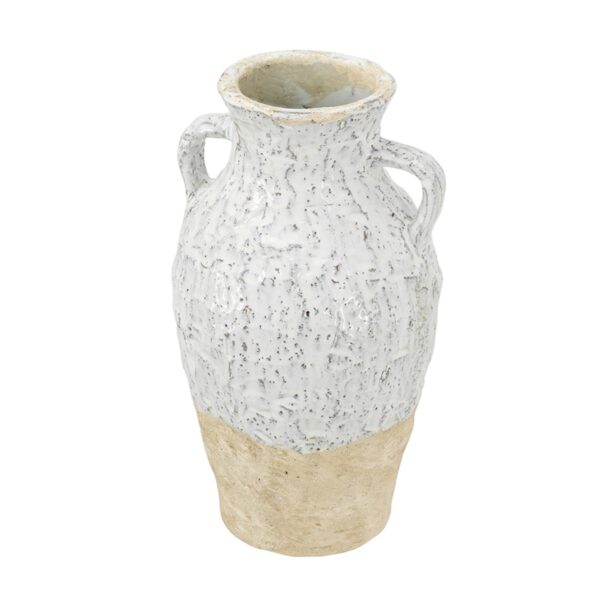 Artekko Bard Λευκό Διακοσμητικό Βάζο από Τερακότα με Μπεζ Λεπτομέρειες (20x20x35)cm