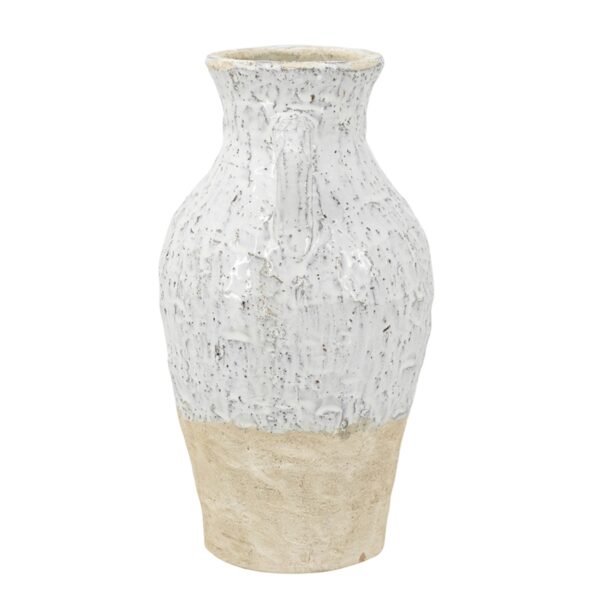 Artekko Bard Λευκό Διακοσμητικό Βάζο από Τερακότα με Μπεζ Λεπτομέρειες (20x20x35)cm