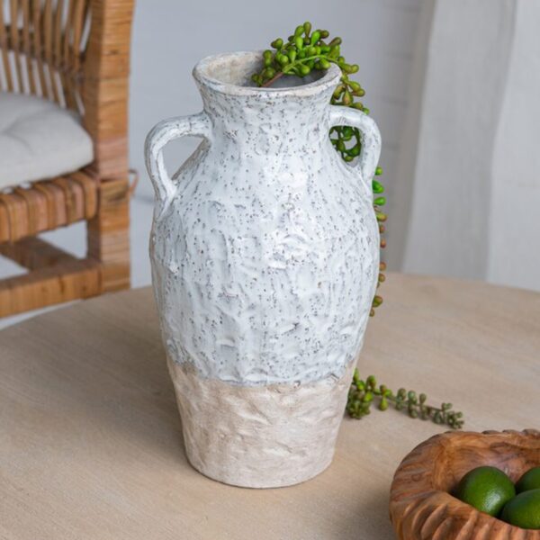 Artekko Bard Λευκό Διακοσμητικό Βάζο από Τερακότα με Μπεζ Λεπτομέρειες (20x20x35)cm