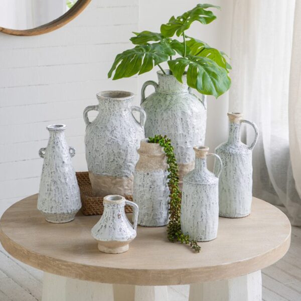 Artekko Bard Λευκό Διακοσμητικό Βάζο από Τερακότα με Μπεζ Λεπτομέρειες (20x20x35)cm