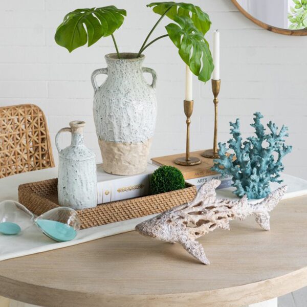 Artekko Bard Λευκό Διακοσμητικό Βάζο από Τερακότα με Μπεζ Λεπτομέρειες (20x20x35)cm