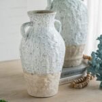 Artekko Bard Λευκό Διακοσμητικό Βάζο από Τερακότα με Μπεζ Λεπτομέρειες (20x20x35)cm