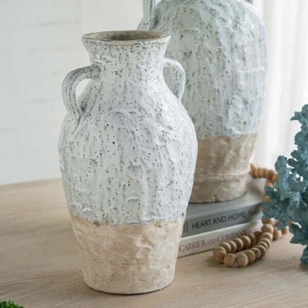 Artekko Bard Λευκό Διακοσμητικό Βάζο από Τερακότα με Μπεζ Λεπτομέρειες (20x20x35)cm