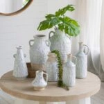 Artekko Bard Λευκό Διακοσμητικό Βάζο από Τερακότα με Μπεζ Λεπτομέρειες (22x22x40)cm